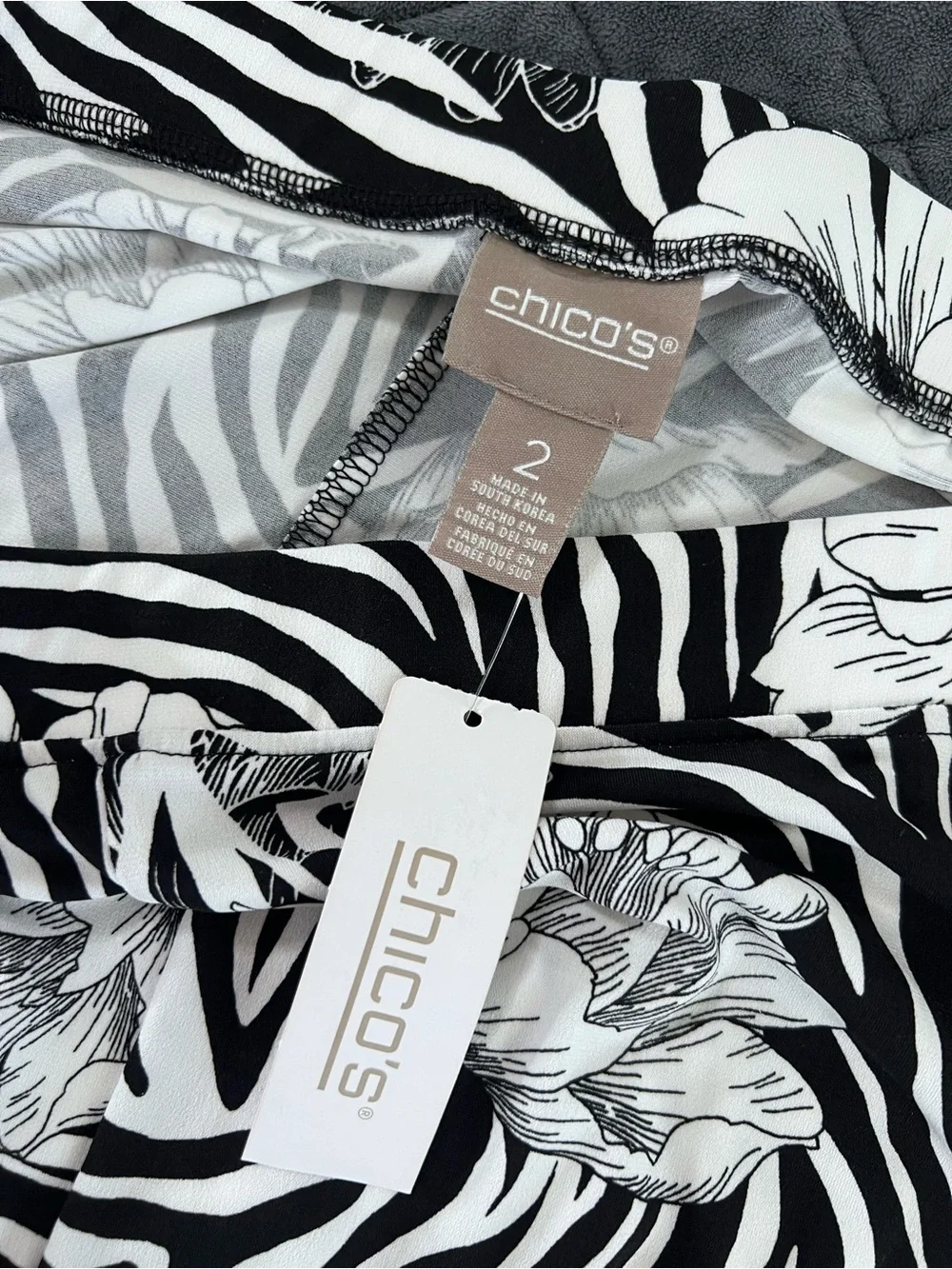 Chico's Zebra Skirt Womens Large 12 2 Handkerchief Hem Floral Maxi C5